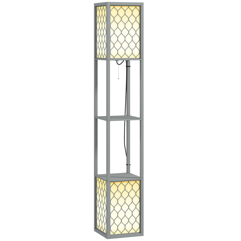 DodiOnline Floor Lamp with Shelves, Dual Light, Modern Tall Standing Lamps, with Pull Chain Switch (Bulb not Included), Light Grey