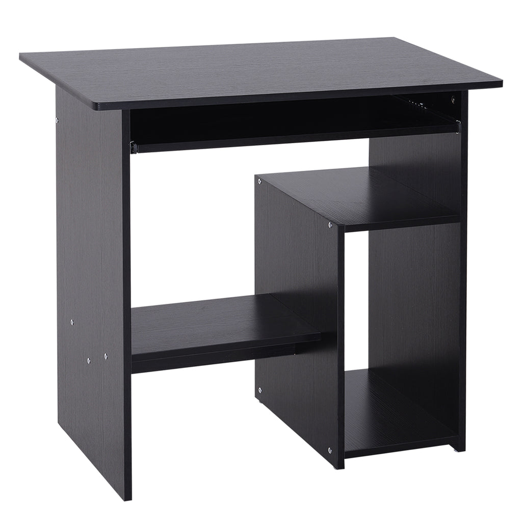 DodiOnline Compact Small Computer Table Wooden Desk Keyboard Tray Storage Shelf Modern Corner Table Home Office Black