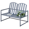 DodiOnline Steel Patio Garden Bench Loveseats for Outdoors Park Yard Slatted Design Grey