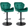 DodiOnline Bar Stools Set Of 2, Luxurious Velvet-Touch Barstools with Metal Frame Footrest Round Base Triangle Indenting Moulded Seat Adjustable Height Swivel Green