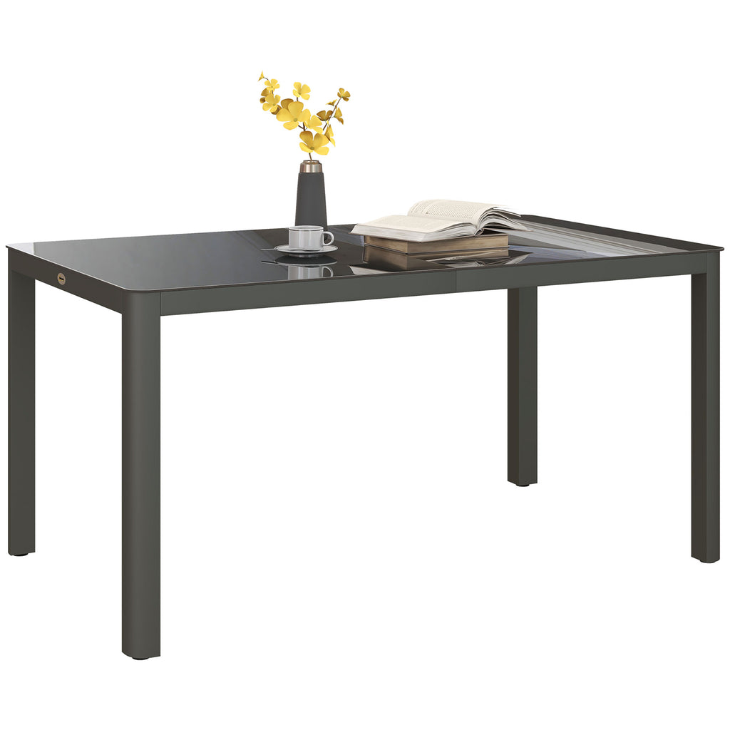 DodiOnline 150cm x 88cm Aluminium Table, with Glass Tabletop - Grey