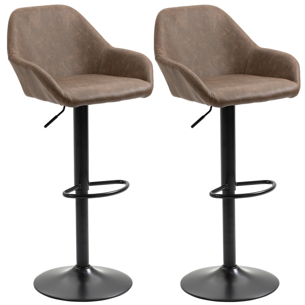 DodiOnline Bar Stools Set of 2, Height Adjustable Swivel Barstools, PU Leather Kitchen Stools with Backs, Armrests and Footrest for Home, Counter and Dining Room, Dark Brown