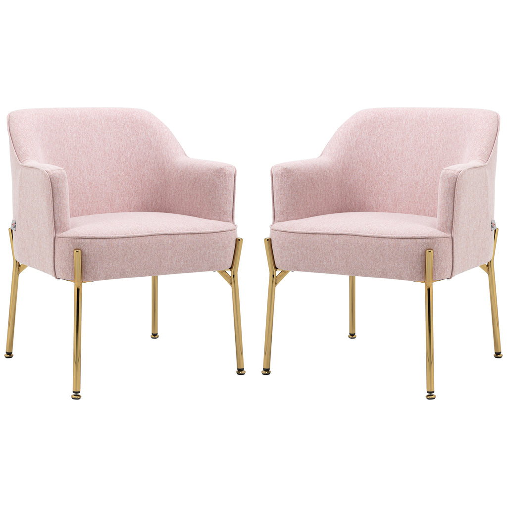 DodiOnline Accent Chair, Living Room Armchair, Vanity Chair with Gold Plating Metal Legs and Soft Padded Seat for Bedroom and Café, Set of 2, Pink
