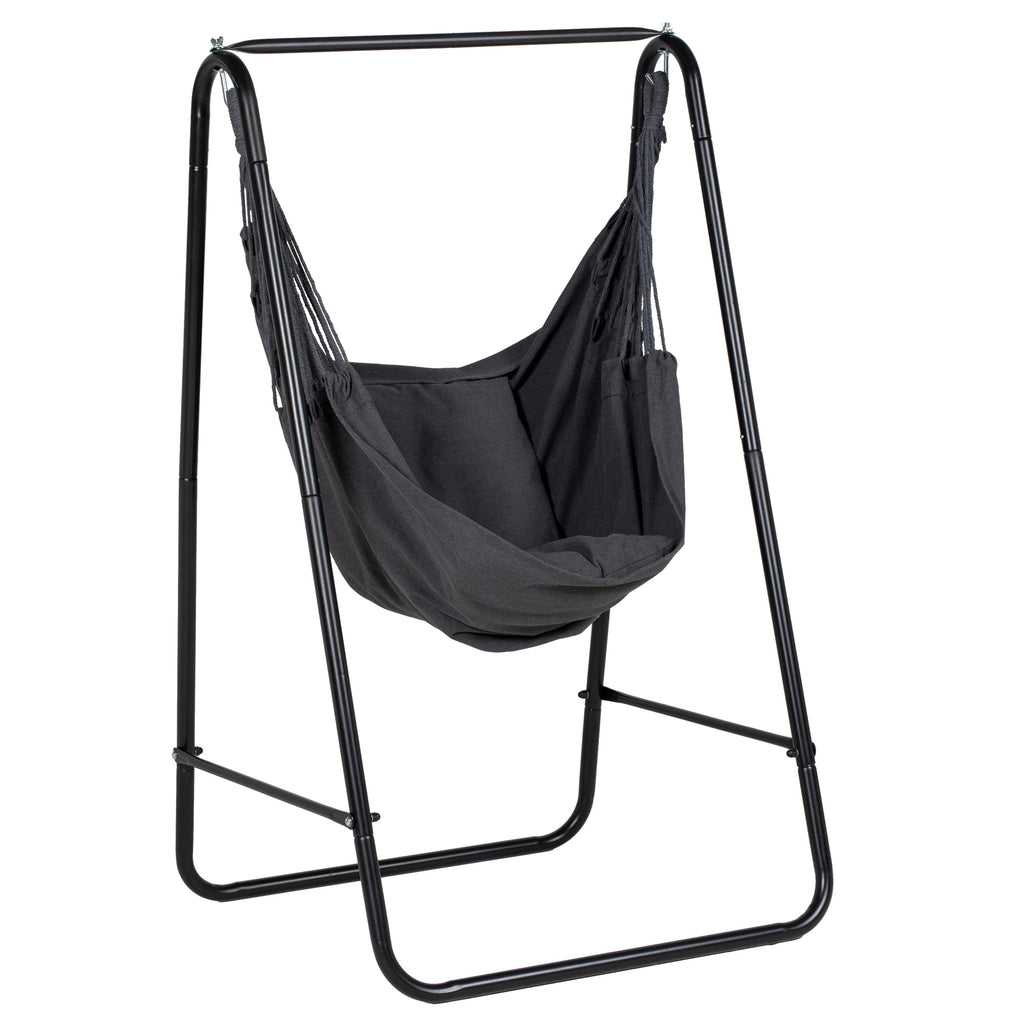 DodiOnline Hammock Chair with Stand, Hammock Swing Chair with Cushion, Dark Grey