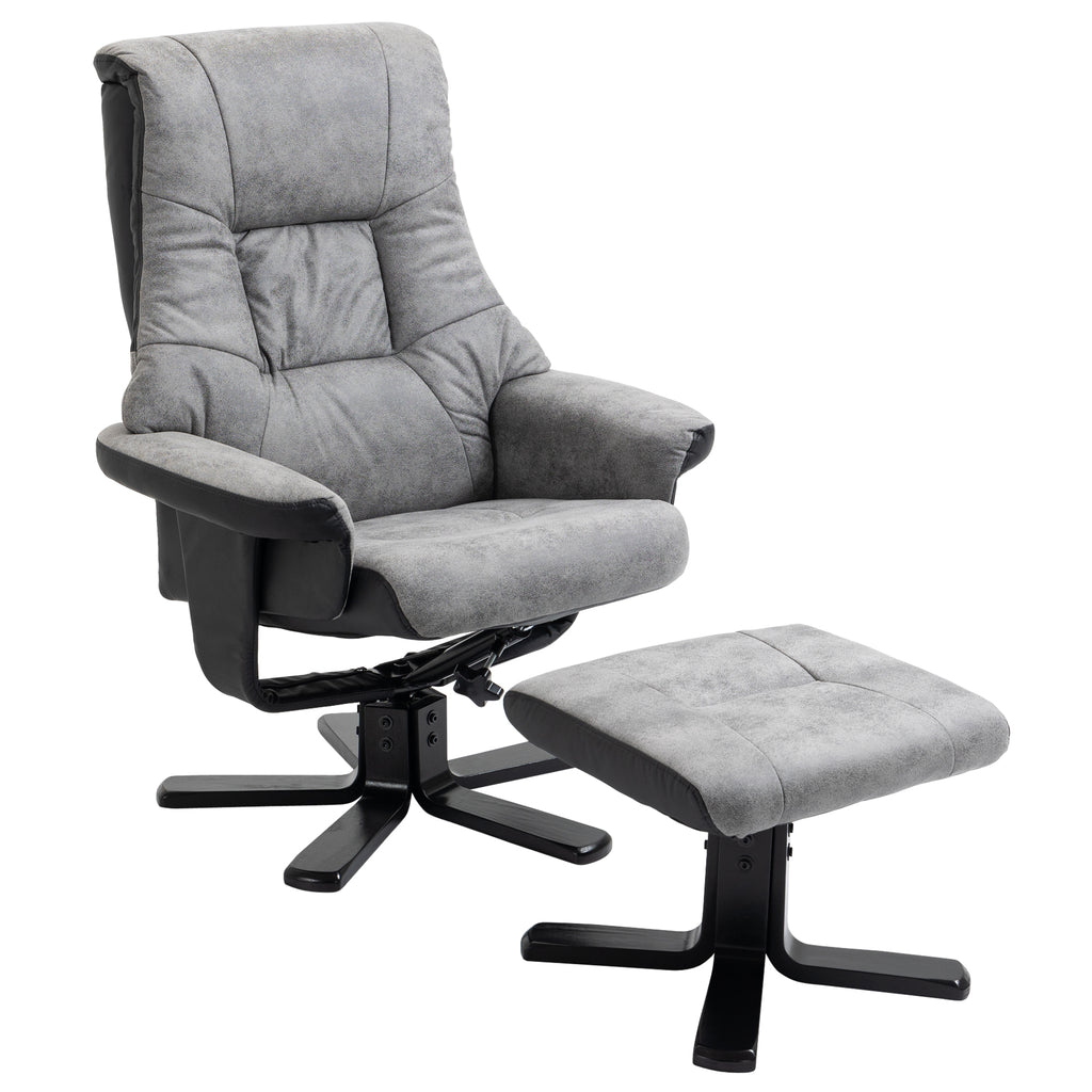 DodiOnline Fabric Recliner Sofa Armchair with footstool Swivel Sofa Grey