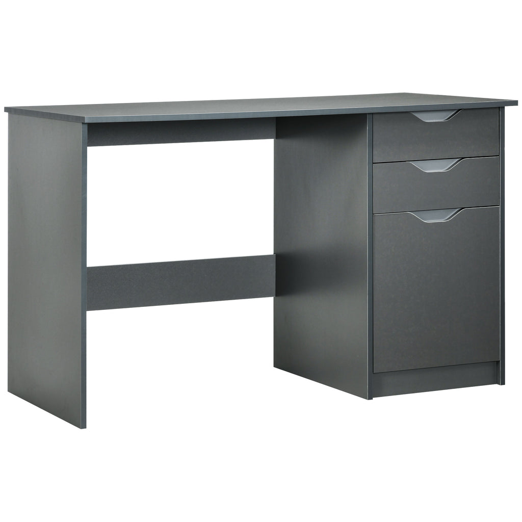 DodiOnline Computer Desk with Drawers, High Gloss Home Office Desk with Storage Cabinet, Study Workstation, 120 x 60cm, Grey