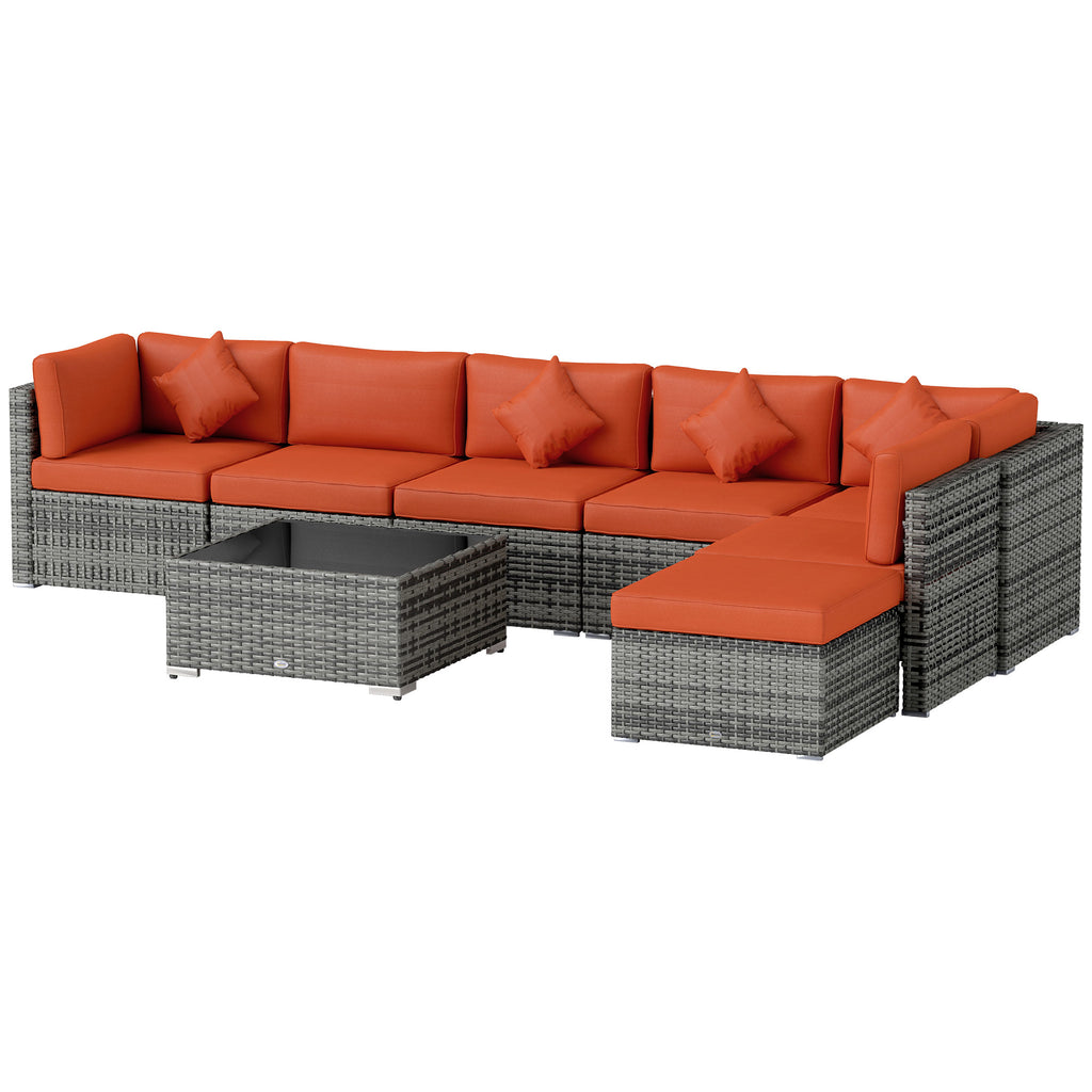 DodiOnline Eight-Piece Rattan Sofa Set - Orange/Grey