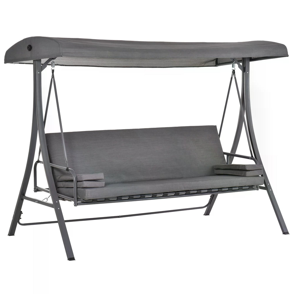 DodiOnline 2-in-1 Patio 3 Seater Swing Chair Hammock w/ Cushion Adjustable Canopy Garden