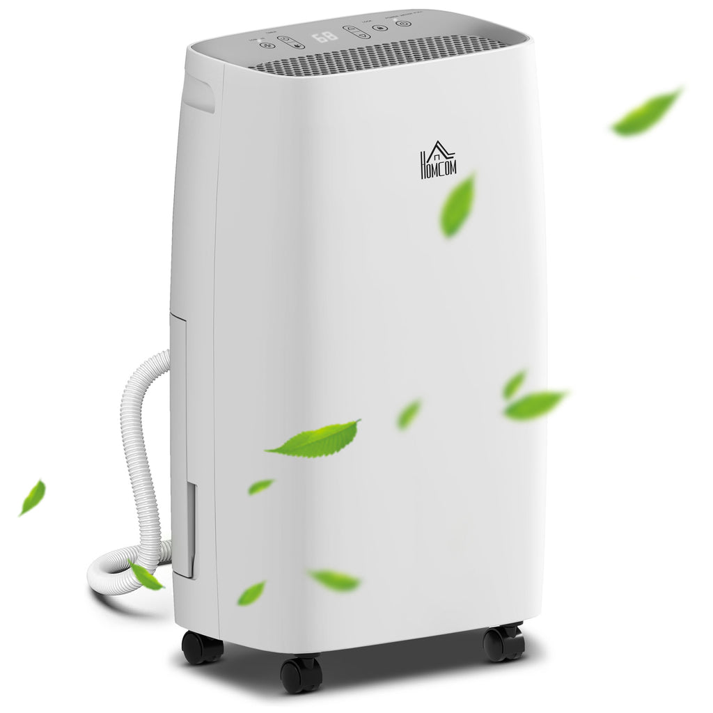 DodiOnline 12L/Day Dehumidifier with Continuous Drainage, 2.5L Water Tank, 24H Timer, Humidity Display, for Home Damp, Condensation, Mould and Laundry Drying, White