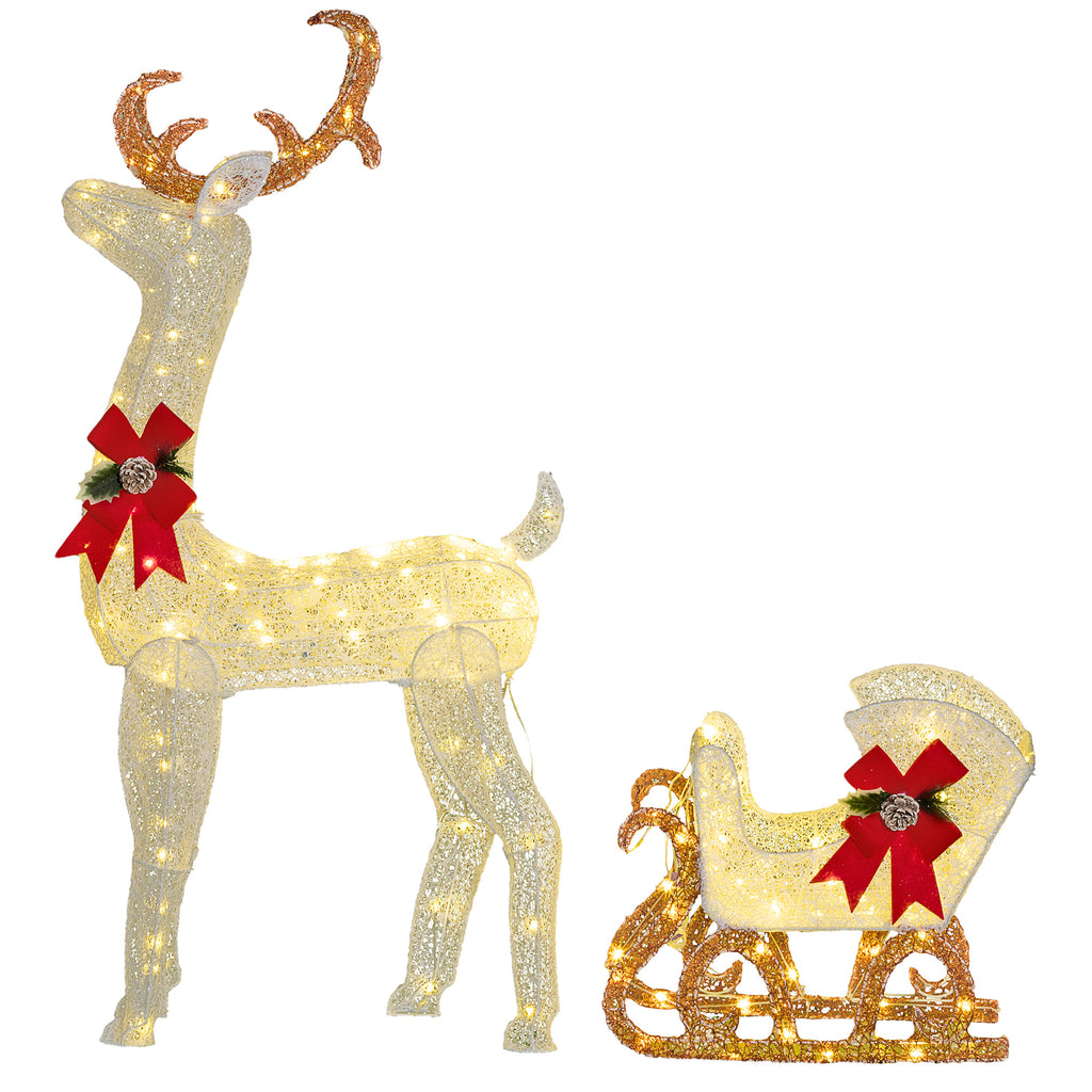 DodiOnline 170 LED Light Reindeer and Sleigh Christmas Decoration