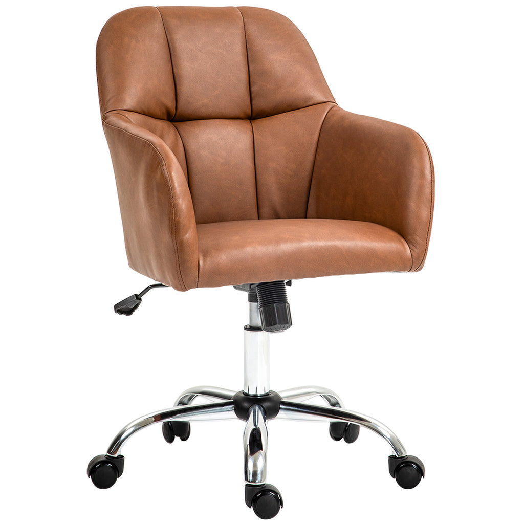 DodiOnline Faux Leather Tub Office Chair, with Wheels - Brown
