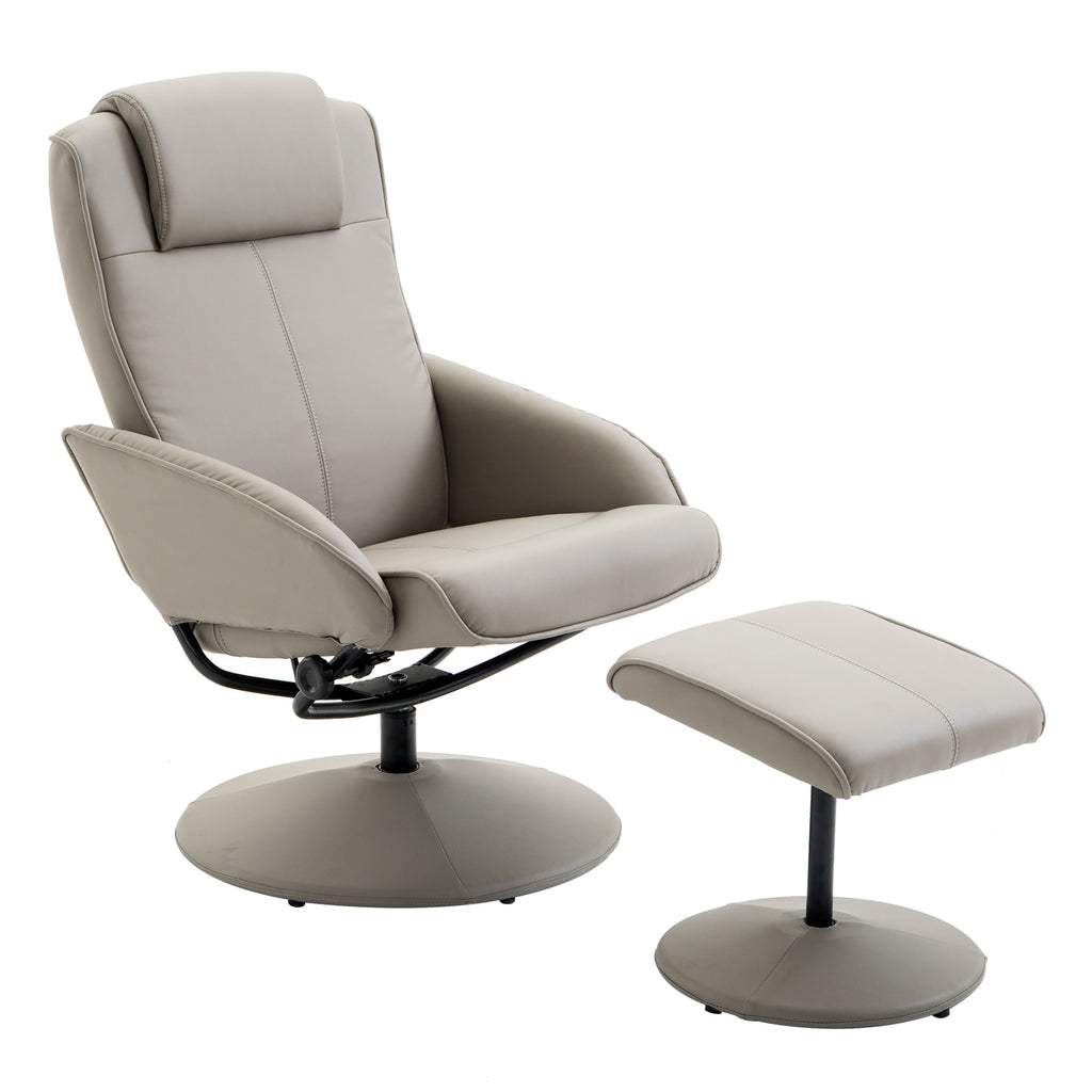 DodiOnline Recliner Chair and Footstool, Swivel PU Leather Upholstered Armchair with Footstool and Adjustable Backrest for Living Room, Bedroom, Grey