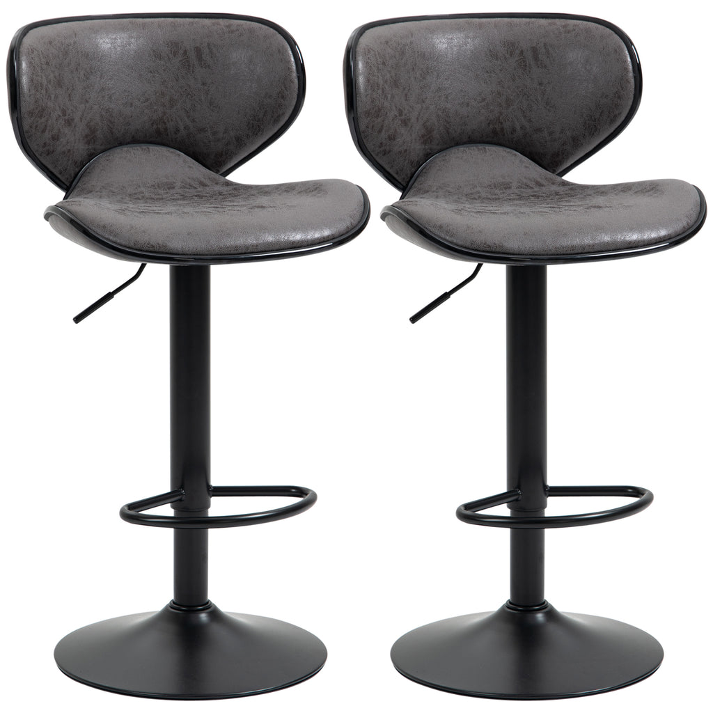 DodiOnline Adjustable Bar Stools Set of 2, Swivel Leathaire Upholstered Barstools with Large Seat, Breakfast Bar Chairs with Back, Footrest and Steel Base, Dark Grey