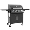 DodiOnline 4 Burner Gas BBQ Grill Outdoor Portable Barbecue Trolley w/ Warming Rack, Side Shelves, Storage Cabinet, Thermometer