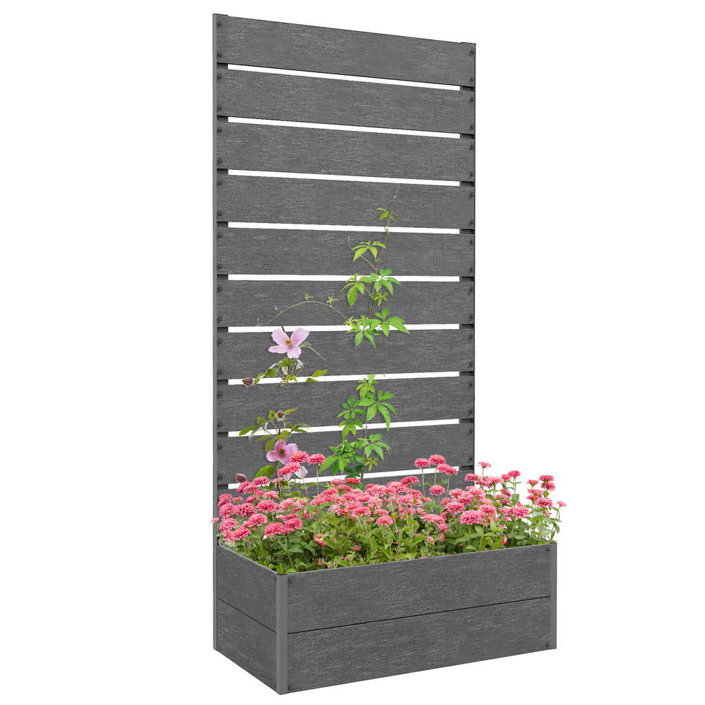 DodiOnline 34 x 69.5cm Garden Planter Box, with Back Trellis, Grey