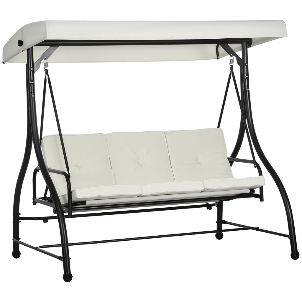 DodiOnline 3 Seater Canopy Swing Chair, 2 in 1 Garden Swing Seat Bed, with Adjustable Canopy and Metal Frame, Cream White