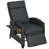 DodiOnline Outdoor Recliner Chair with Adjustable Backrest and Footrest, Cushion, Side Tray, Grey
