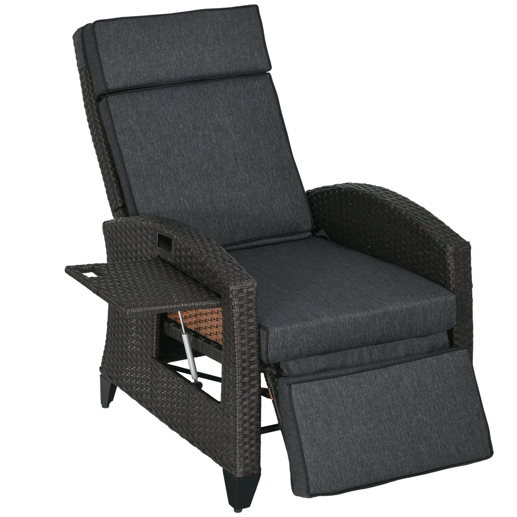 DodiOnline Outdoor Recliner Chair with Adjustable Backrest and Footrest, Cushion, Side Tray, Grey