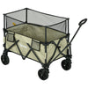 DodiOnline Folding Garden Trolley, 180L Wagon Cart with Extendable Side Walls, for Beach, Camping, Festival, Khaki