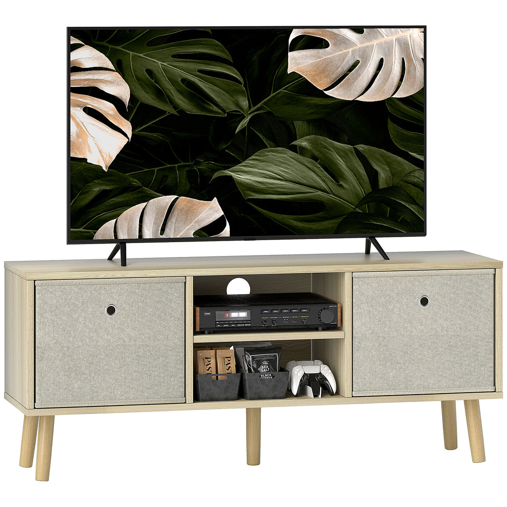DodiOnline TV Cabinet Stand Unit for TVs up to 50'' with Foldable Drawers, Entertainment Centre for Living Room Natural