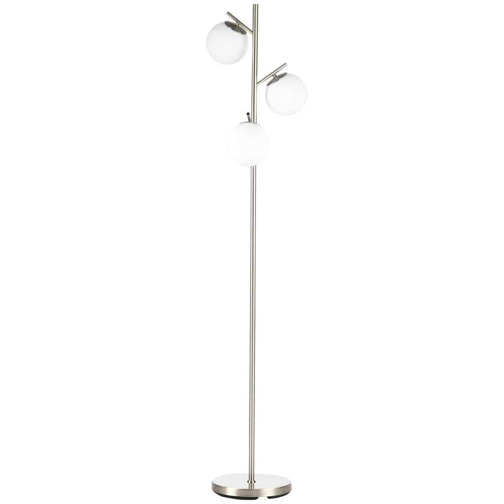 DodiOnline 3-Light Tree Floor Lamps for Living Room, Modern Standing Lamp for Bedroom with Globe Lampshade, Steel Base, Bulb not Included, Silver