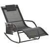 DodiOnline Outdoor Garden Rocking Chair, Patio Sun Lounger Rocker Chair with Breathable Mesh Fabric, Removable Headrest Pillow, Armrest, Side Storage Bag, Black