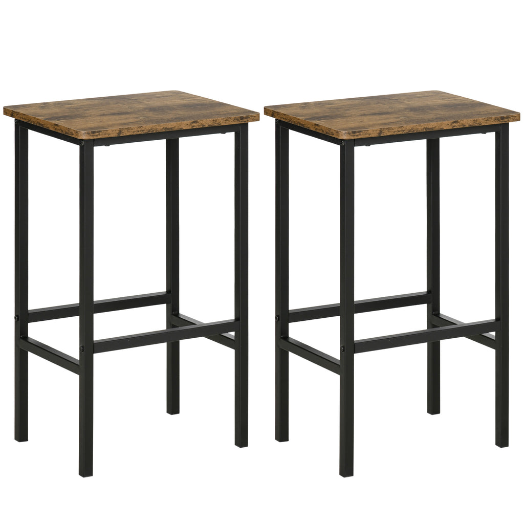 DodiOnline Industrial Bar Stools, Set of 2 Kitchen Breakfast Bar Chairs with Footrest, Counter Height Island Stools for Dining Area, Home Pub, Rustic Brown