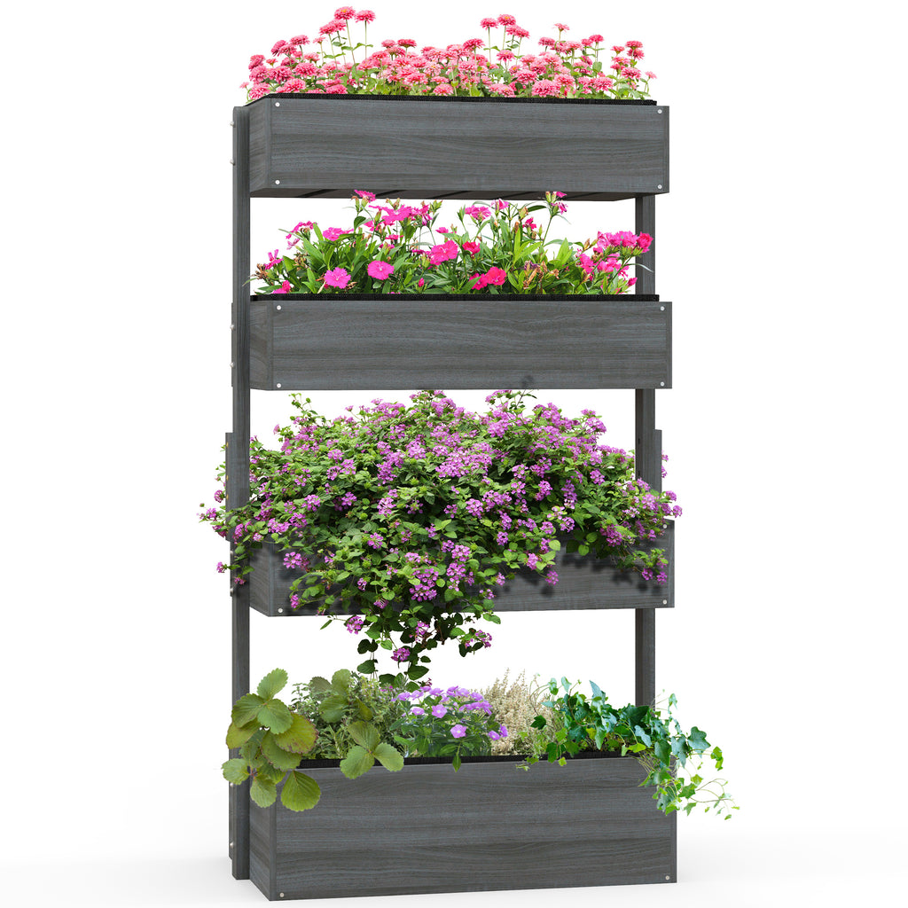 DodiOnline Four-Tier Basket Wooden Plant Stand - Grey