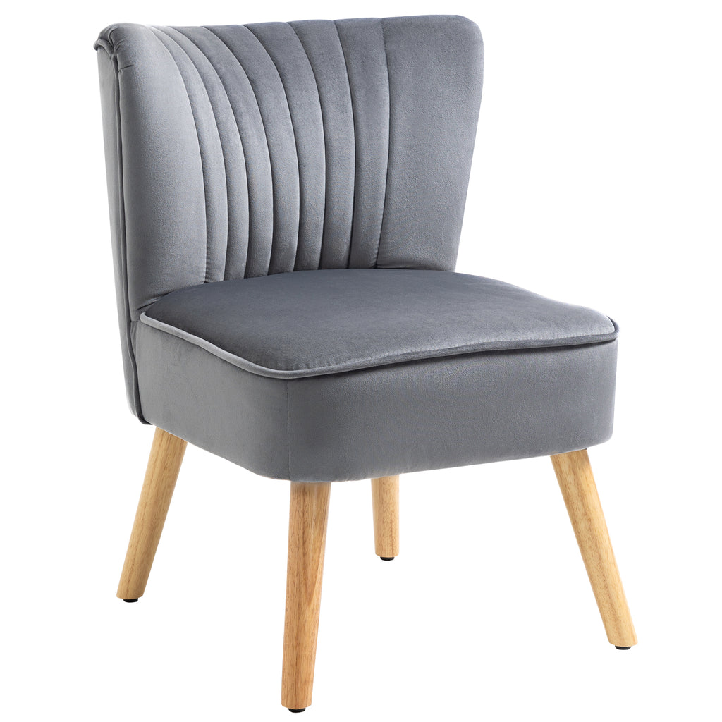 DodiOnline Modern Accent Chair, Fabric Living Room Chair with Rubber Wood Legs and Thick Padding, Grey