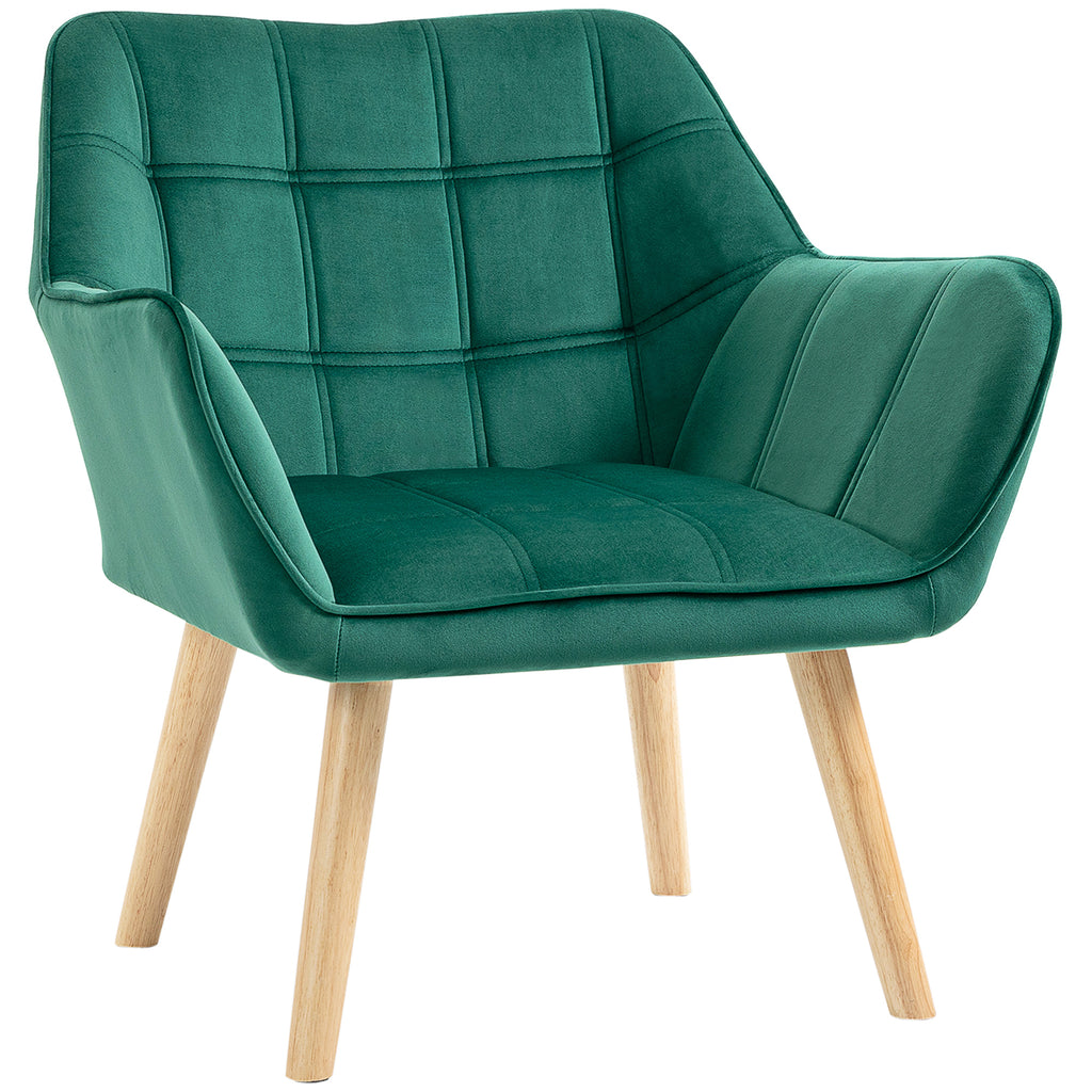 DodiOnline Accent Chair, Arm Chair with Wide Arms, Slanted Back, Thick Padding and Rubber Wooden Legs for Living Room, Green