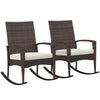 DodiOnline Outdoor PE Rattan Rocking Chair Set of 2, Garden Rocking Chair Set with Armrest and Cushion, Brown