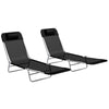 DodiOnline Set of Two Steel Frame Sun Loungers, with Reclining Backs - Black