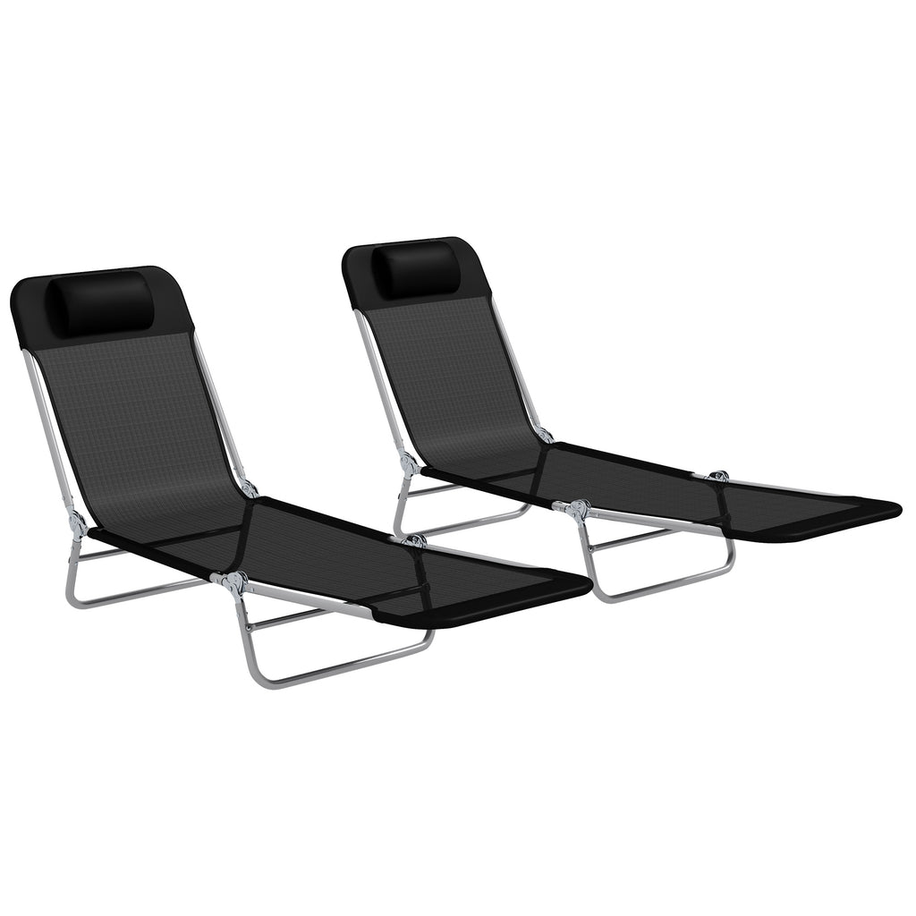 DodiOnline Set of Two Steel Frame Sun Loungers, with Reclining Backs - Black