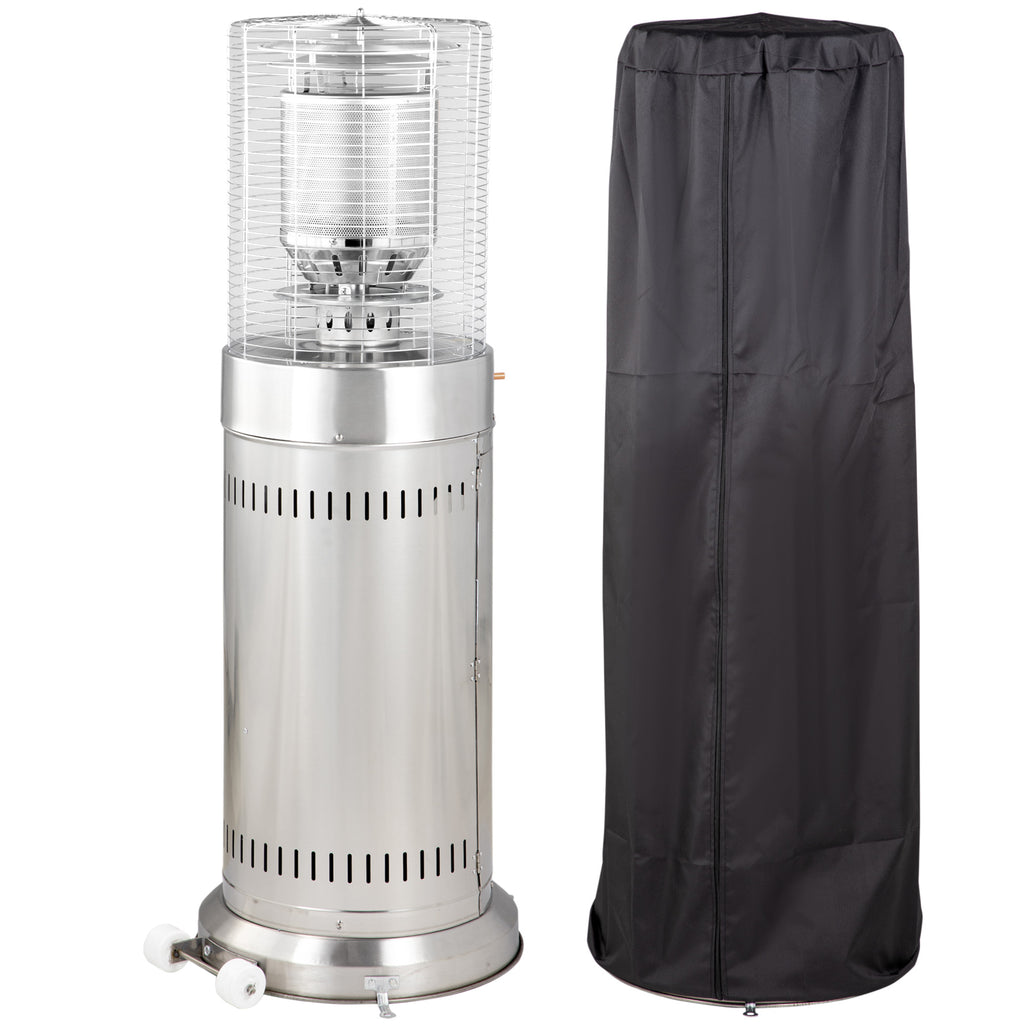 DodiOnline 10KW Outdoor Gas Patio Heater Terrace Freestanding Bullet Style Heater with Wheels, Dust Cover, Regulator and Hose, 46 x 46 x 137, Silver