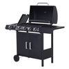 DodiOnline 4+1 Burner Gas BBQ Grill, Outdoor Barbecue Trolley with Wheels, Warming Rack, Side Shelves, Cabinet, Thermometer for Garden, Party, Camping, 125 L x 51 W x 100 H cm, Black