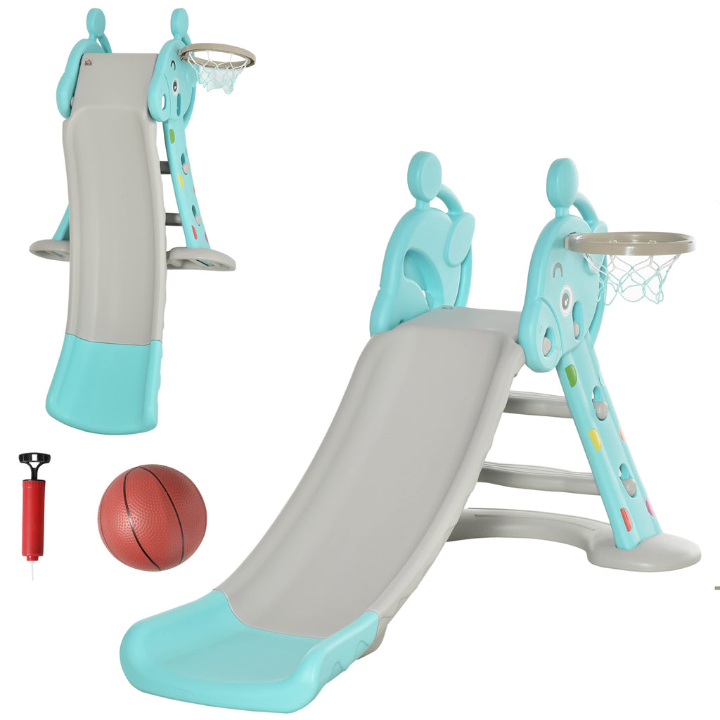 DodiOnline Kids Slide 2 in 1 Toddler Freestanding slide with Basketball Hoop Indoor/Outdoor Use Deer Shaped for 18 months -4 Years Old Blue