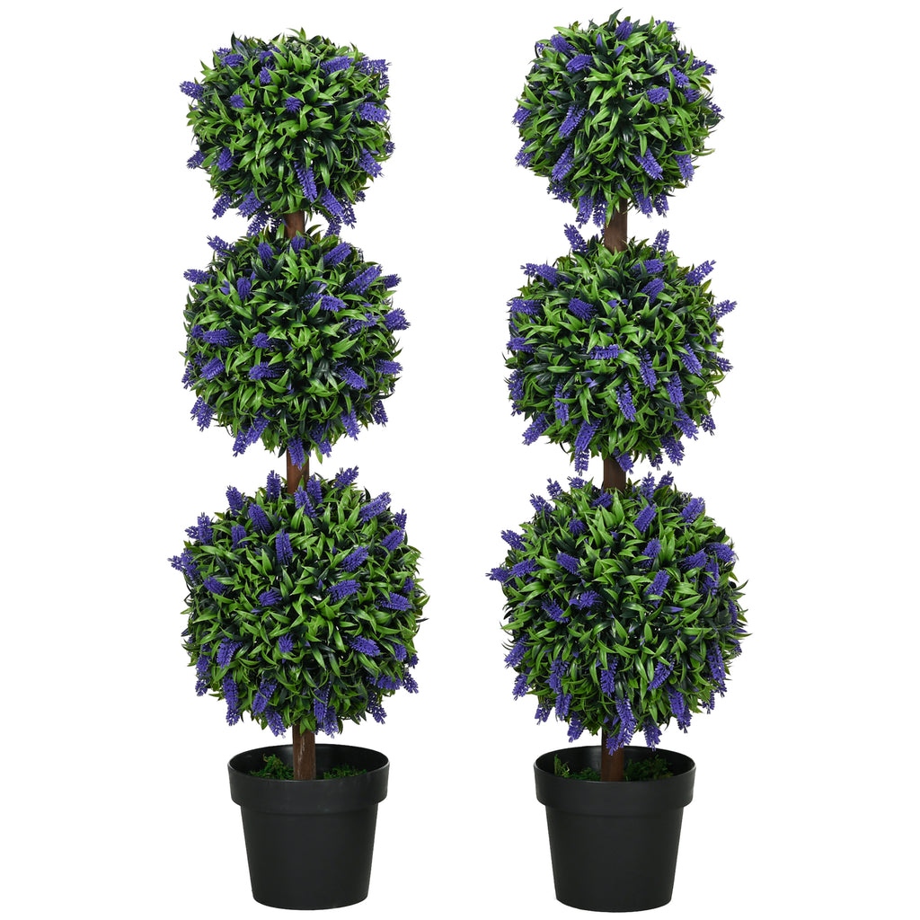 DodiOnline Set of 2 Artificial Plants, Lavender Flowers Ball Trees with Pot, for Home Indoor Outdoor Decor, 110cm