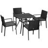 DodiOnline Five-Piece Garden Dining Set, with Rattan Seat Chairs and Cushions - Black
