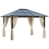 DodiOnline 3 x 3.6m Hardtop Gazebo Canopy with Polycarbonate Roof Garden Pavilion with Removable Curtains and Steel Frame, Brown