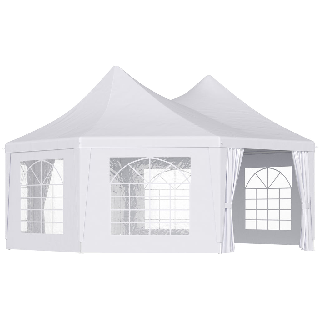 DodiOnline 6.8x5M Octagonal Marquee Gazebo, Heavy Duty Wedding Party Tent with Sides and Doors, White