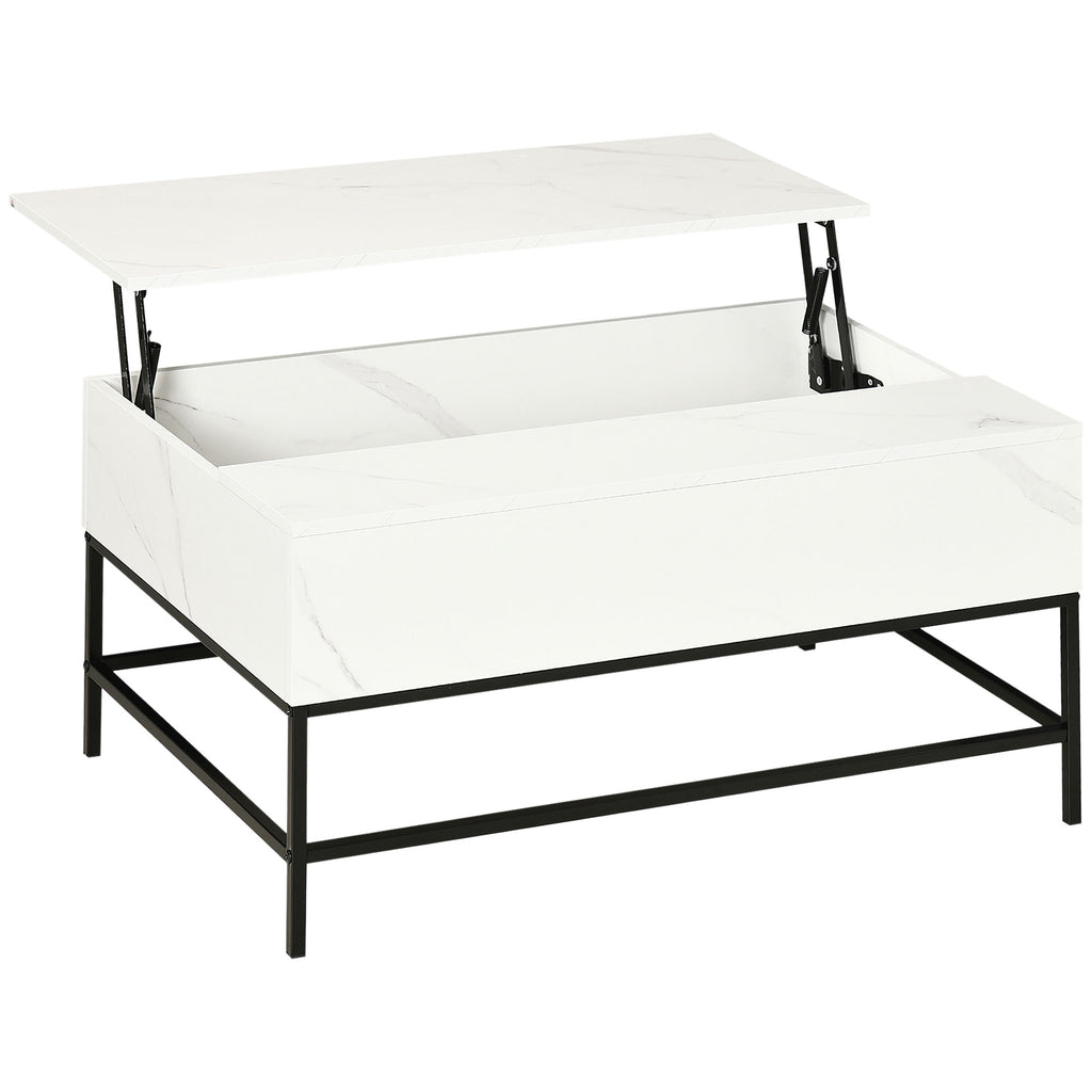 DodiOnline Modern Lifting Coffee Table with Hidden Compartment, Storage Coffee Table for Living Room, Faux Marble White