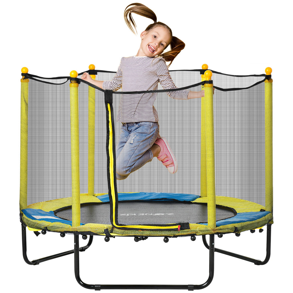 DodiOnline 4.6FT Kids Trampoline, with Safety Net, for Kids 3-10 Years - Yellow