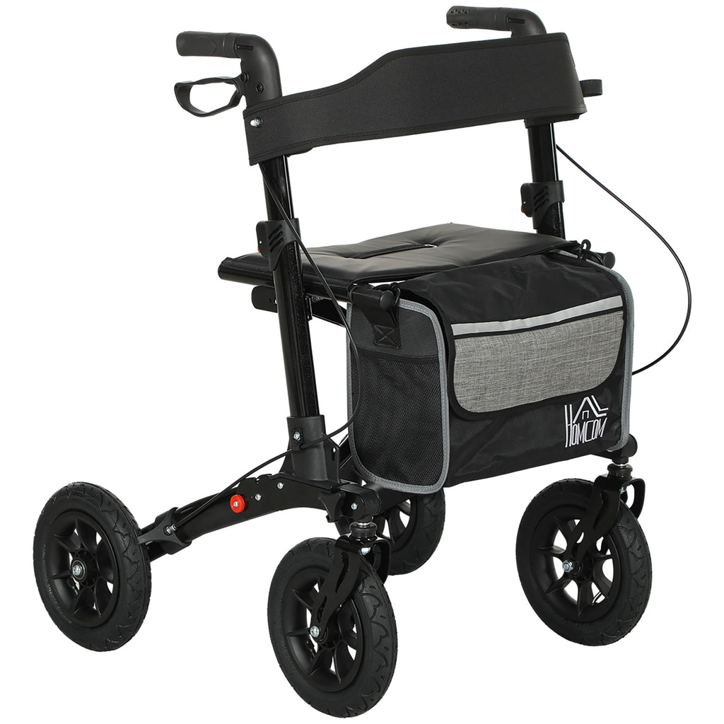 DodiOnline Folding Rollator Walker with Padded Seat, Backrest, Lightweight Walking Frame with Storage Bag, Dual Brakes, All-terrain Wheels, Adjustable Handle Height, 4 Wheeled Walker for Seniors, Black