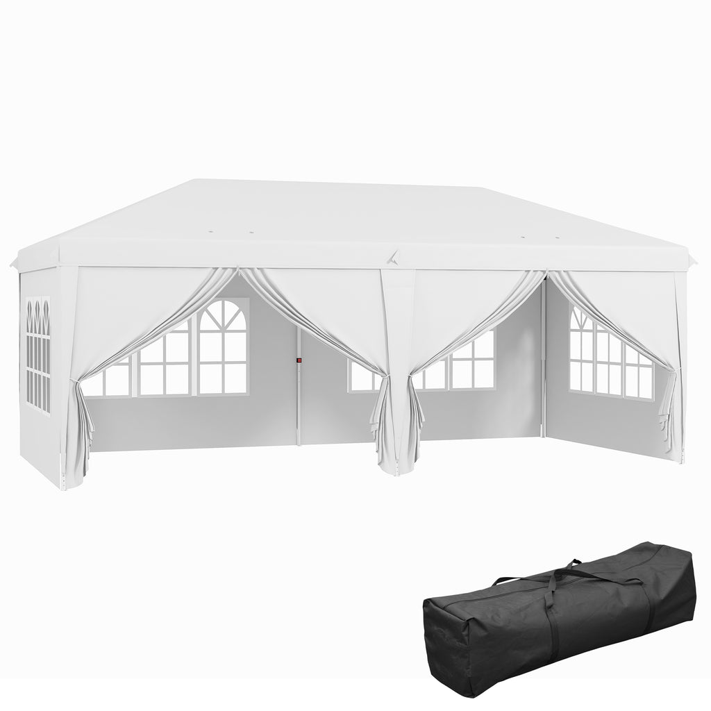 DodiOnline 3 x 6 m Pop Up Gazebo with Sides and Windows, Height Adjustable Wedding Camping Party Tent Canopy Marquee with Storage Bag for Garden, Event, White