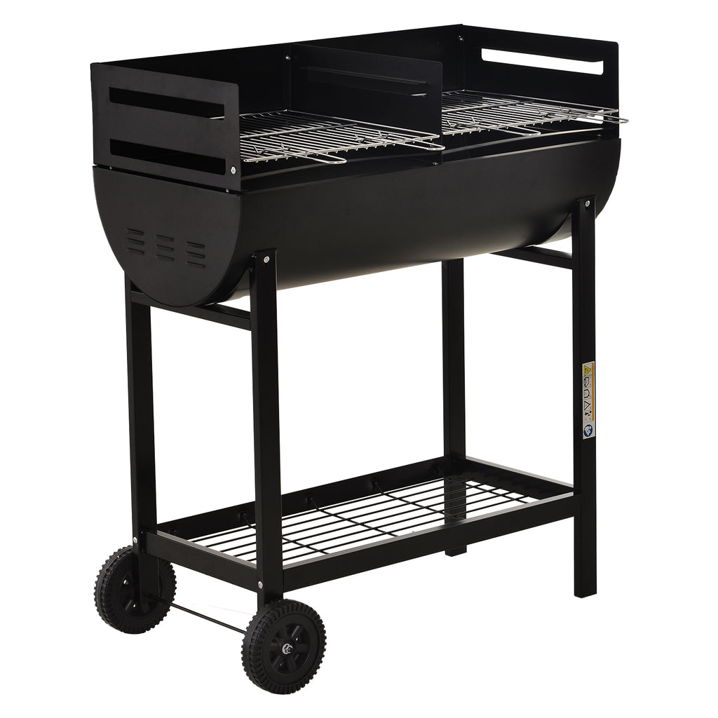 DodiOnline Steel 2-Grill Charcoal BBQ w/ Wheels Black