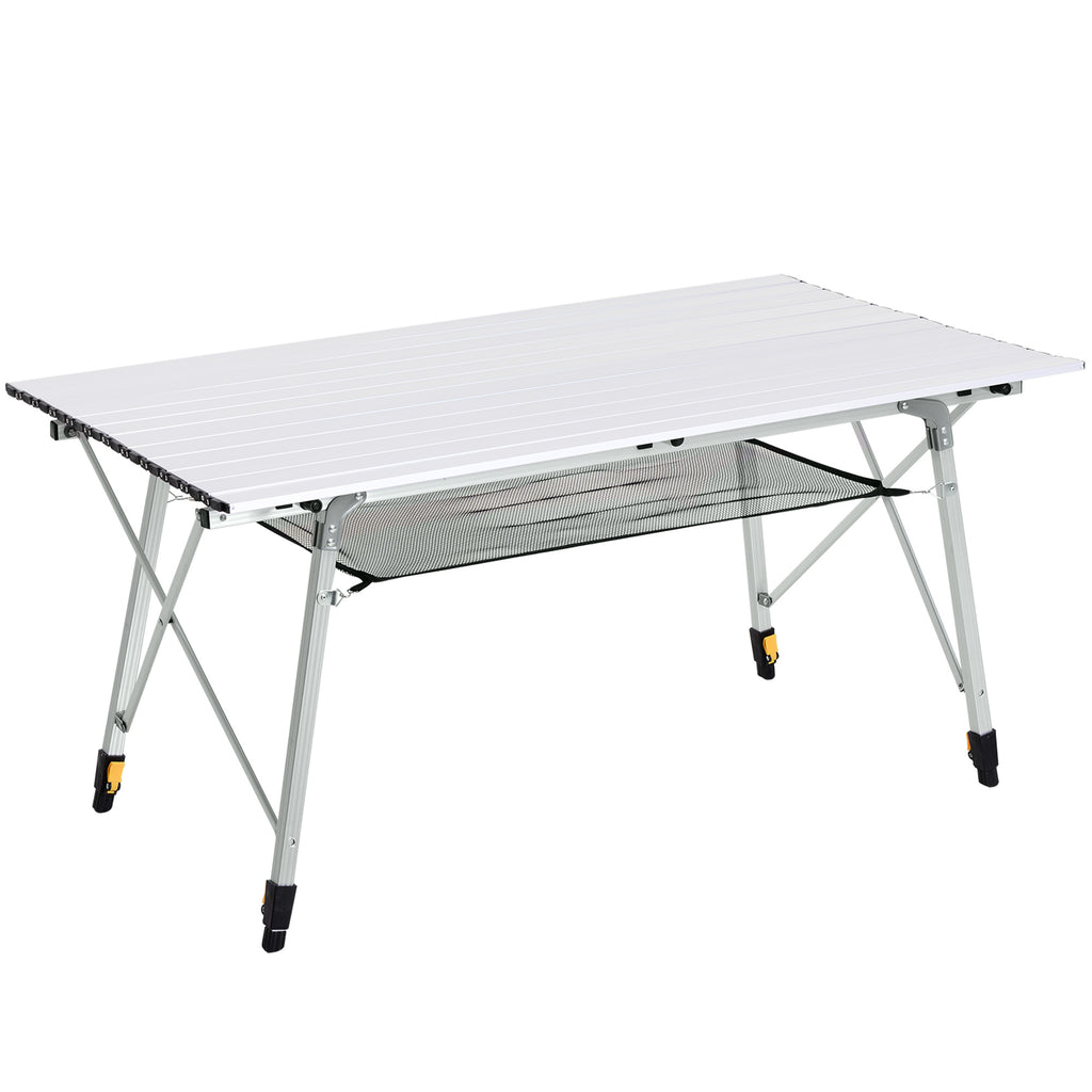 DodiOnline 4FT Folding Aluminium Picnic Table Portable Camping BBQ Table Roll Up Top Mesh Layer Rack with Carrying Bag