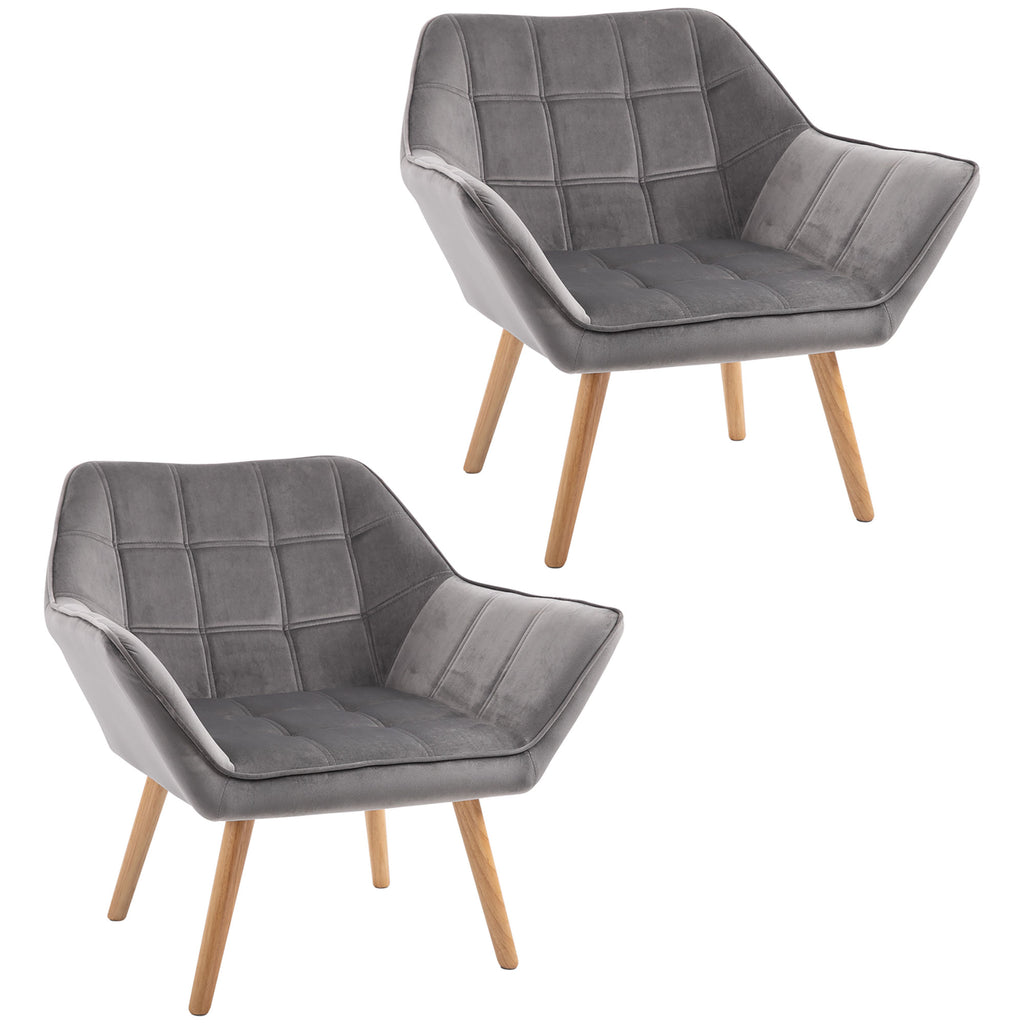 DodiOnline Armchair Accent Chair, Vanity Chair with Wide Arms, Slanted Back, Padding, Metal Frame, Wooden Legs, Home Bedroom Furniture Seating, Set of 2, Grey