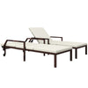 DodiOnline Outdoor PE Rattan Sun Lounger Set of 2, Wicker Chaise Recliner Garden Chair with 5-Level Adjustable Backrest and 2 Wheels, Cream White