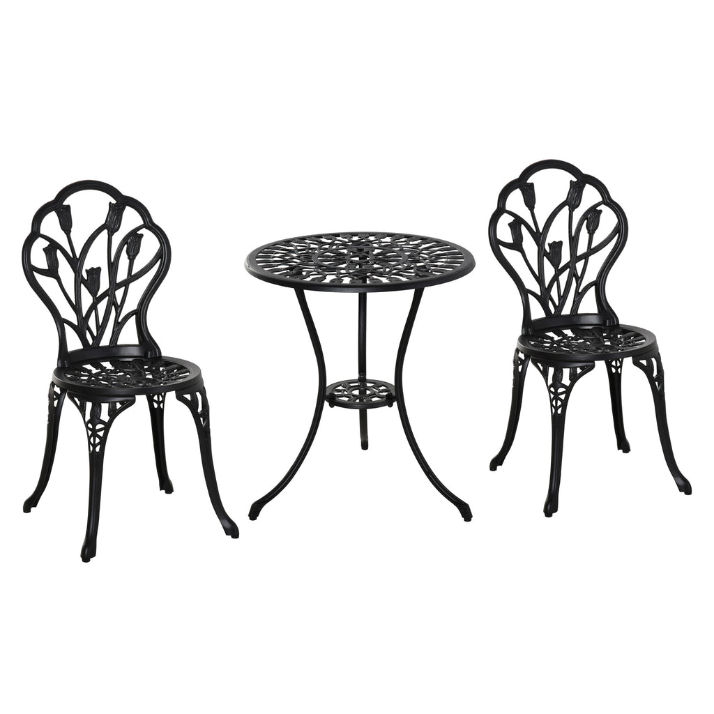 DodiOnline Three-Piece Aluminium Floral Bistro Garden Set - Black