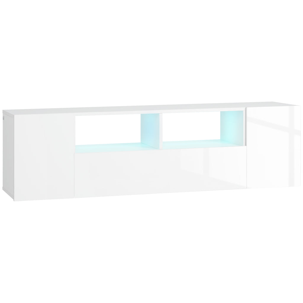DodiOnline 16 LED Light TV Stand, with Storage - High Gloss White